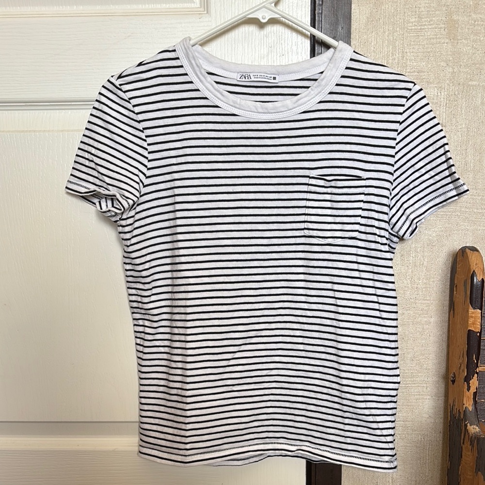 Zara Black and White Striped Tee